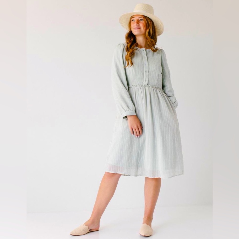 ISO (NOT SELLING) Leia n Co Button Front Frill Trim Midi Dress in Dusty Sage